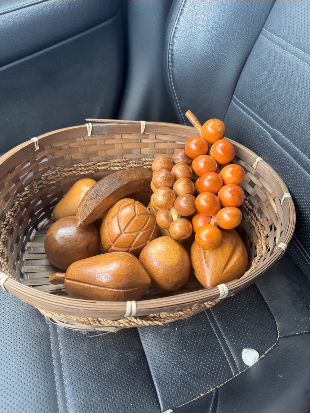 Handcrafted Wooden Fruit Basket Décor in Brown and Orange